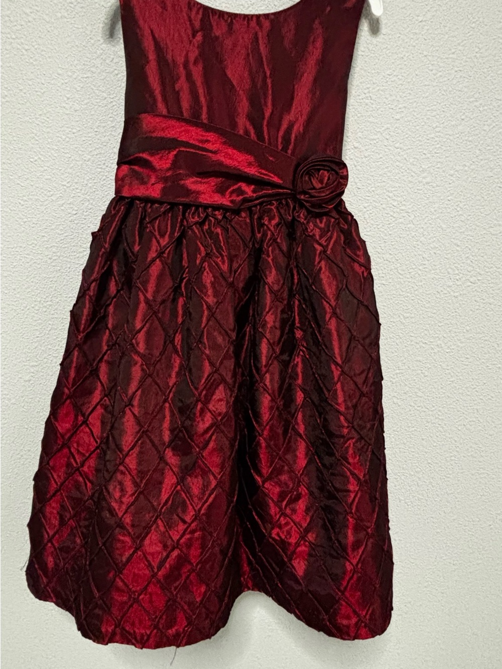 marmellata Girls' Wine Red Satin Rosette Party Dress